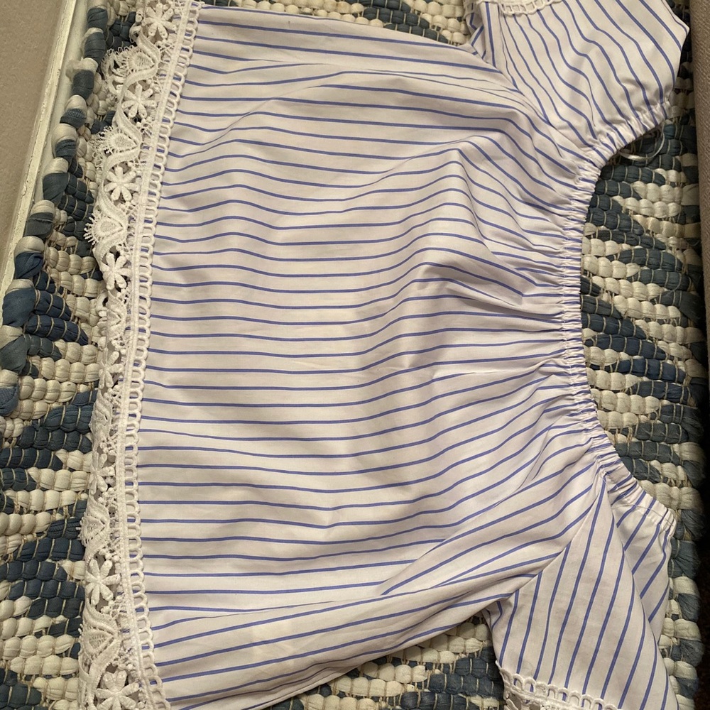 Off the shoulder white & blue blouse